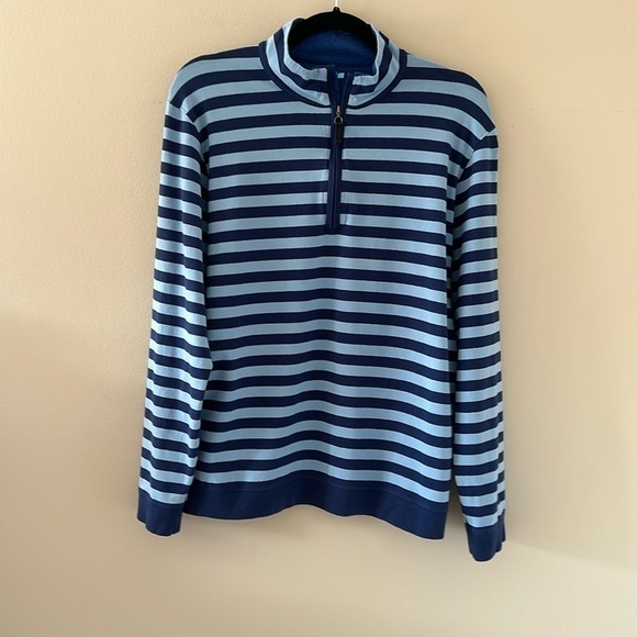 J. Mclaughlin Mens Striped 1/2 Zip Cotton Sweater Blue Sz Medium Preppy Classic - Picture 1 of 7